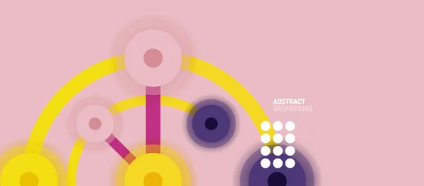 フラットスタイルの幾何学的な抽象的な背景、色の背景に丸いドットや円の接続。技術ネットワークの概念. — ストックベクタ