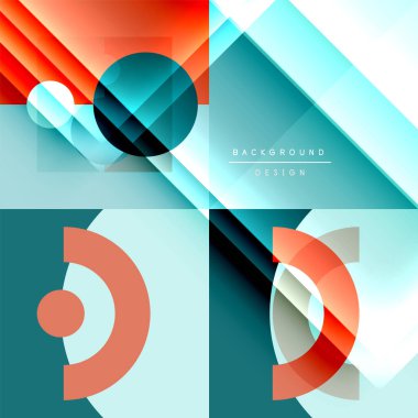 Neo memphis geometrik deseni daireler, kareler ve çizgilerle. Kapaklar, afişler, el ilanları ve posterler ve diğer şablonlar için pop sanatları soyut arka plan