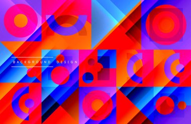 Neo memphis geometrik deseni daireler, kareler ve çizgilerle. Kapaklar, afişler, el ilanları ve posterler ve diğer şablonlar için pop sanatları soyut arka plan