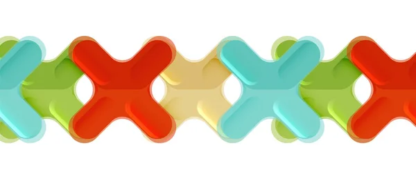 光沢のある多色のプラスチックスタイルのクロス組成、 x形状のデザイン、テクノ幾何学的な現代抽象的な背景。トレンドの抽象レイアウトテンプレート — ストックベクタ