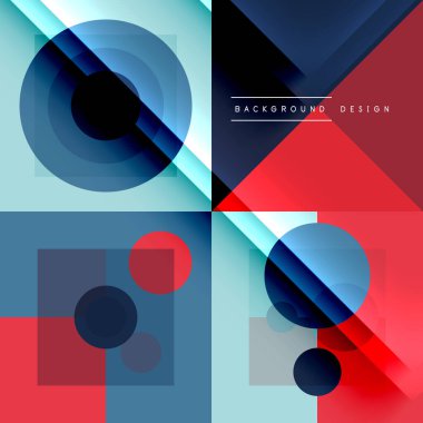 Neo memphis geometrik deseni daireler, kareler ve çizgilerle. Kapaklar, afişler, el ilanları ve posterler ve diğer şablonlar için pop sanatları soyut arka plan