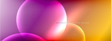 Vektör soyut arka plan sıvı baloncuk daireleri, gölgeler ve ışık efektleri ile sıvı gradyan. Metin için parlak tasarım şablonları