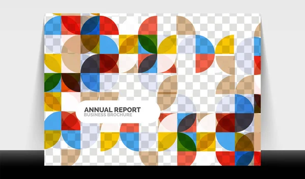 Modèle horizontal de rapport annuel A4, cercles et formes triangulaires design géométrique moderne pour la mise en page de brochures, magazines ou livrets — Image vectorielle