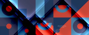 Neo memphis geometrik deseni daireler, kareler ve çizgilerle. Kapaklar, afişler, el ilanları ve posterler ve diğer şablonlar için pop sanatları soyut arka plan