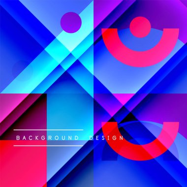 Neo memphis geometrik deseni daireler, kareler ve çizgilerle. Kapaklar, afişler, el ilanları ve posterler ve diğer şablonlar için pop sanatları soyut arka plan