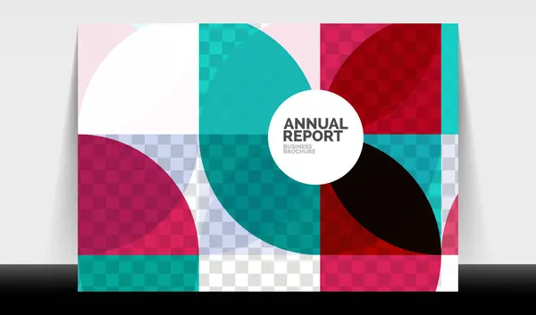 Horizontal A4 business flyer annual report template, circles and triangle style shapes modern geometric design for brochure layout, magazine or booklet — Stock Vector