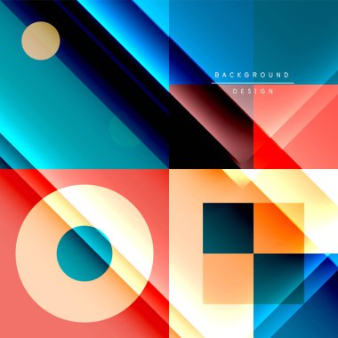 Neo memphis geometrik deseni daireler, kareler ve çizgilerle. Kapaklar, afişler, el ilanları ve posterler ve diğer şablonlar için pop sanatları soyut arka plan