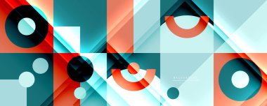 Neo memphis geometrik deseni daireler, kareler ve çizgilerle. Kapaklar, afişler, el ilanları ve posterler ve diğer şablonlar için pop sanatları soyut arka plan