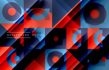 Neo memphis geometrik deseni daireler, kareler ve çizgilerle. Kapaklar, afişler, el ilanları ve posterler ve diğer şablonlar için pop sanatları soyut arka plan