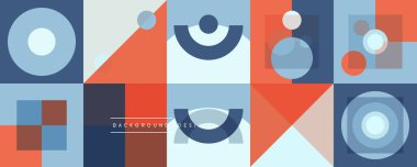 Neo memphis geometrik deseni daireler, kareler ve çizgilerle. Kapaklar, afişler, el ilanları ve posterler ve diğer şablonlar için pop sanatları soyut arka plan