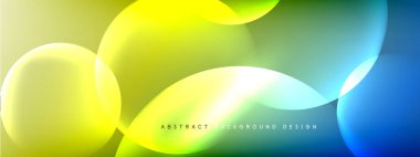 Vektör soyut arka plan sıvı baloncuk daireleri, gölgeler ve ışık efektleri ile sıvı gradyan. Metin için parlak tasarım şablonları