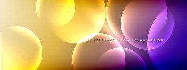 Vektör soyut arka plan sıvı baloncuk daireleri, gölgeler ve ışık efektleri ile sıvı gradyan. Metin için parlak tasarım şablonları