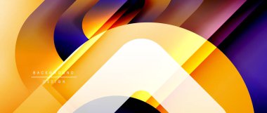 Çizgiler ve modern formlarla vektör geometrik arkaplan. Soyut yuvarlak şekiller, gölge ve ışık efektleri ile akışkan eğimli