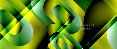 Çizgiler ve modern formlarla vektör geometrik arkaplan. Soyut yuvarlak şekiller, gölge ve ışık efektleri ile akışkan eğimli