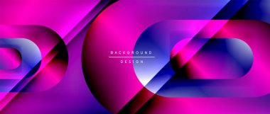 Çizgiler ve modern formlarla vektör geometrik arkaplan. Soyut yuvarlak şekiller, gölge ve ışık efektleri ile akışkan eğimli