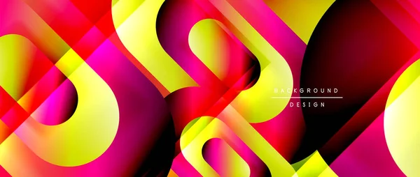 Vector geometrische abstracte achtergrond met lijnen en moderne vormen. Vloeibare gradiënt met abstracte ronde vormen en schaduw en lichteffecten — Stockvector