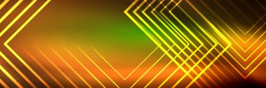 Parlak neon parlayan tekno çizgiler, kare şekilli ileri teknoloji soyut arka plan şablonu