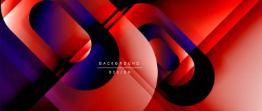 Çizgiler ve modern formlarla vektör geometrik arkaplan. Soyut yuvarlak şekiller, gölge ve ışık efektleri ile akışkan eğimli