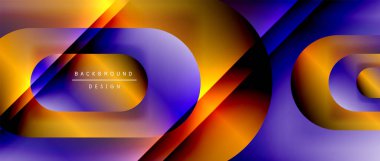 Çizgiler ve modern formlarla vektör geometrik arkaplan. Soyut yuvarlak şekiller, gölge ve ışık efektleri ile akışkan eğimli