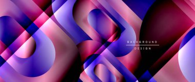 Çizgiler ve modern formlarla vektör geometrik arkaplan. Soyut yuvarlak şekiller, gölge ve ışık efektleri ile akışkan eğimli