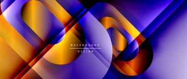 Çizgiler ve modern formlarla vektör geometrik arkaplan. Soyut yuvarlak şekiller, gölge ve ışık efektleri ile akışkan eğimli