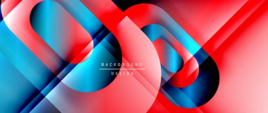 Çizgiler ve modern formlarla vektör geometrik arkaplan. Soyut yuvarlak şekiller, gölge ve ışık efektleri ile akışkan eğimli