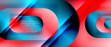 Çizgiler ve modern formlarla vektör geometrik arkaplan. Soyut yuvarlak şekiller, gölge ve ışık efektleri ile akışkan eğimli