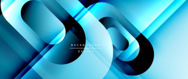 Çizgiler ve modern formlarla vektör geometrik arkaplan. Soyut yuvarlak şekiller, gölge ve ışık efektleri ile akışkan eğimli