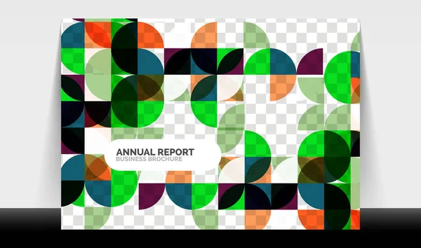 Horizontal A4 folheto de negócios modelo de relatório anual, círculos e formas de estilo triangular design geométrico moderno para layout de brochura, revista ou livreto — Vetor de Stock