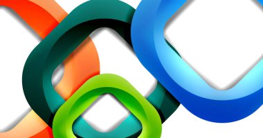 Kare geometrik vektör soyut arkaplan, dinamik minimum modern şablon. Üst üste binen yuvarlak köşeli çok renkli kare şekiller
