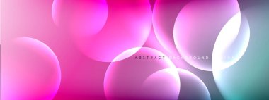 Vektör soyut arka plan sıvı baloncuk daireleri, gölgeler ve ışık efektleri ile sıvı gradyan. Metin için parlak tasarım şablonları