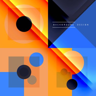 Neo memphis geometrik deseni daireler, kareler ve çizgilerle. Kapaklar, afişler, el ilanları ve posterler ve diğer şablonlar için pop sanatları soyut arka plan