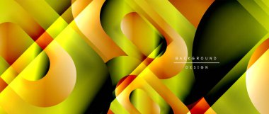 Çizgiler ve modern formlarla vektör geometrik arkaplan. Soyut yuvarlak şekiller, gölge ve ışık efektleri ile akışkan eğimli