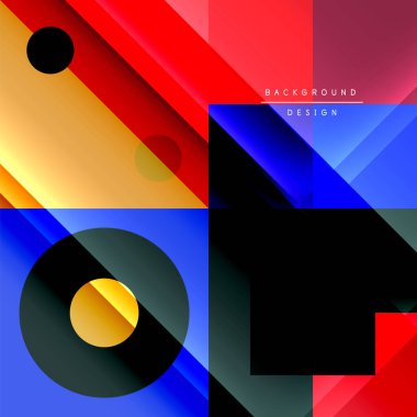 Neo memphis geometrik deseni daireler, kareler ve çizgilerle. Kapaklar, afişler, el ilanları ve posterler ve diğer şablonlar için pop sanatları soyut arka plan