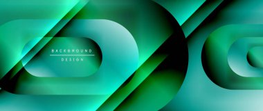 Çizgiler ve modern formlarla vektör geometrik arkaplan. Soyut yuvarlak şekiller, gölge ve ışık efektleri ile akışkan eğimli