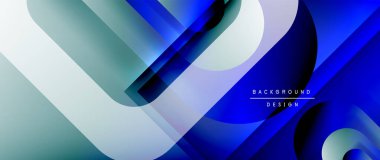 Çizgiler ve modern formlarla vektör geometrik arkaplan. Soyut yuvarlak şekiller, gölge ve ışık efektleri ile akışkan eğimli