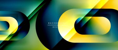 Çizgiler ve modern formlarla vektör geometrik arkaplan. Soyut yuvarlak şekiller, gölge ve ışık efektleri ile akışkan eğimli