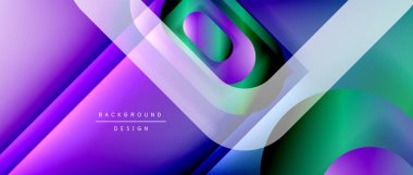 Çizgiler ve modern formlarla vektör geometrik arkaplan. Soyut yuvarlak şekiller, gölge ve ışık efektleri ile akışkan eğimli