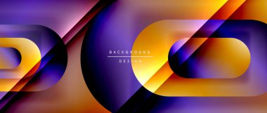 Çizgiler ve modern formlarla vektör geometrik arkaplan. Soyut yuvarlak şekiller, gölge ve ışık efektleri ile akışkan eğimli