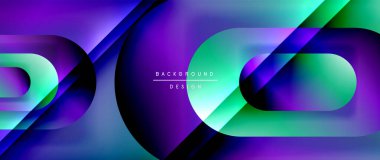 Çizgiler ve modern formlarla vektör geometrik arkaplan. Soyut yuvarlak şekiller, gölge ve ışık efektleri ile akışkan eğimli