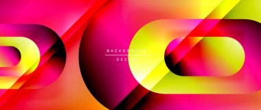 Çizgiler ve modern formlarla vektör geometrik arkaplan. Soyut yuvarlak şekiller, gölge ve ışık efektleri ile akışkan eğimli