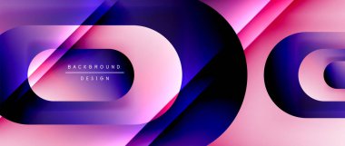 Çizgiler ve modern formlarla vektör geometrik arkaplan. Soyut yuvarlak şekiller, gölge ve ışık efektleri ile akışkan eğimli