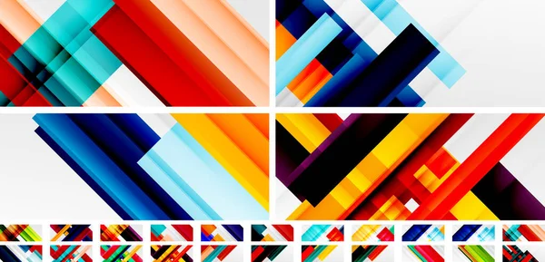 Colección de fondos abstractos geométricos vectoriales con líneas de sombra, formas modernas, rectángulos, cuadrados y gradientes fluidos. Bright rayas de colores fresco telones de fondo paquete — Archivo Imágenes Vectoriales
