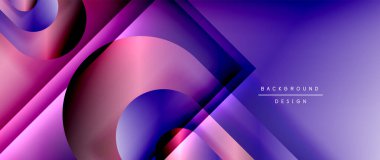 Çizgiler ve modern formlarla vektör geometrik arkaplan. Soyut yuvarlak şekiller, gölge ve ışık efektleri ile akışkan eğimli