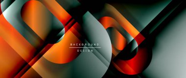 Çizgiler ve modern formlarla vektör geometrik arkaplan. Soyut yuvarlak şekiller, gölge ve ışık efektleri ile akışkan eğimli