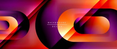 Çizgiler ve modern formlarla vektör geometrik arkaplan. Soyut yuvarlak şekiller, gölge ve ışık efektleri ile akışkan eğimli