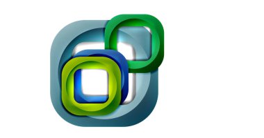 Kare geometrik vektör soyut arkaplan, dinamik minimum modern şablon. Üst üste binen yuvarlak köşeli çok renkli kare şekiller