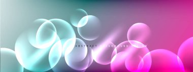 Vektör soyut arka plan sıvı baloncuk daireleri, gölgeler ve ışık efektleri ile sıvı gradyan. Metin için parlak tasarım şablonları