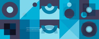 Neo memphis geometrik deseni daireler, kareler ve çizgilerle. Kapaklar, afişler, el ilanları ve posterler ve diğer şablonlar için pop sanatları soyut arka plan