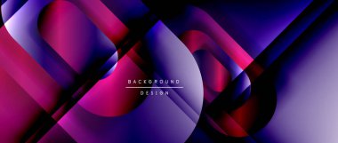 Çizgiler ve modern formlarla vektör geometrik arkaplan. Soyut yuvarlak şekiller, gölge ve ışık efektleri ile akışkan eğimli